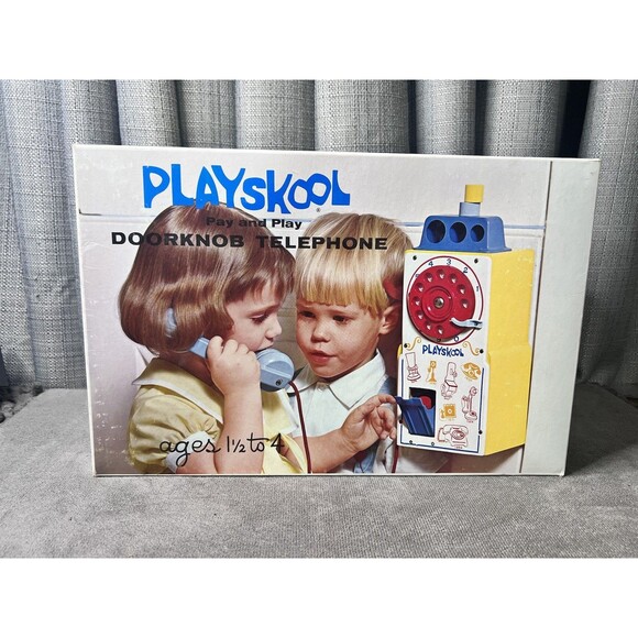 Vtg Playskool Toy Wood Pay Play Phone Rotary Dial Doorknob Coins 1954 #488 - Picture 4 of 11